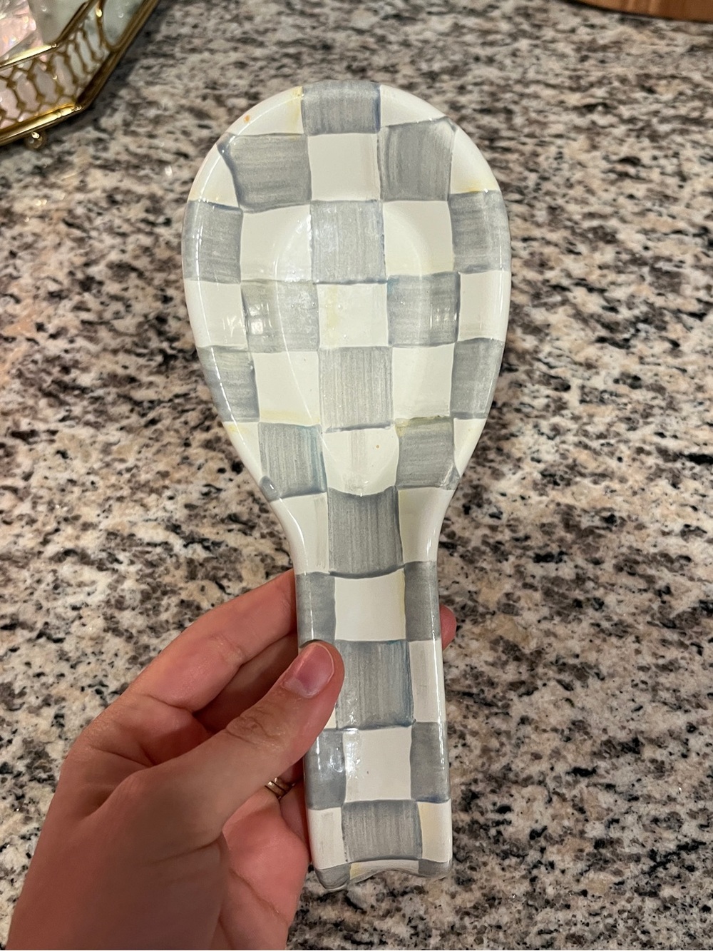 MacKenzie-Childs Sterling Check Enamel Spoon Rest